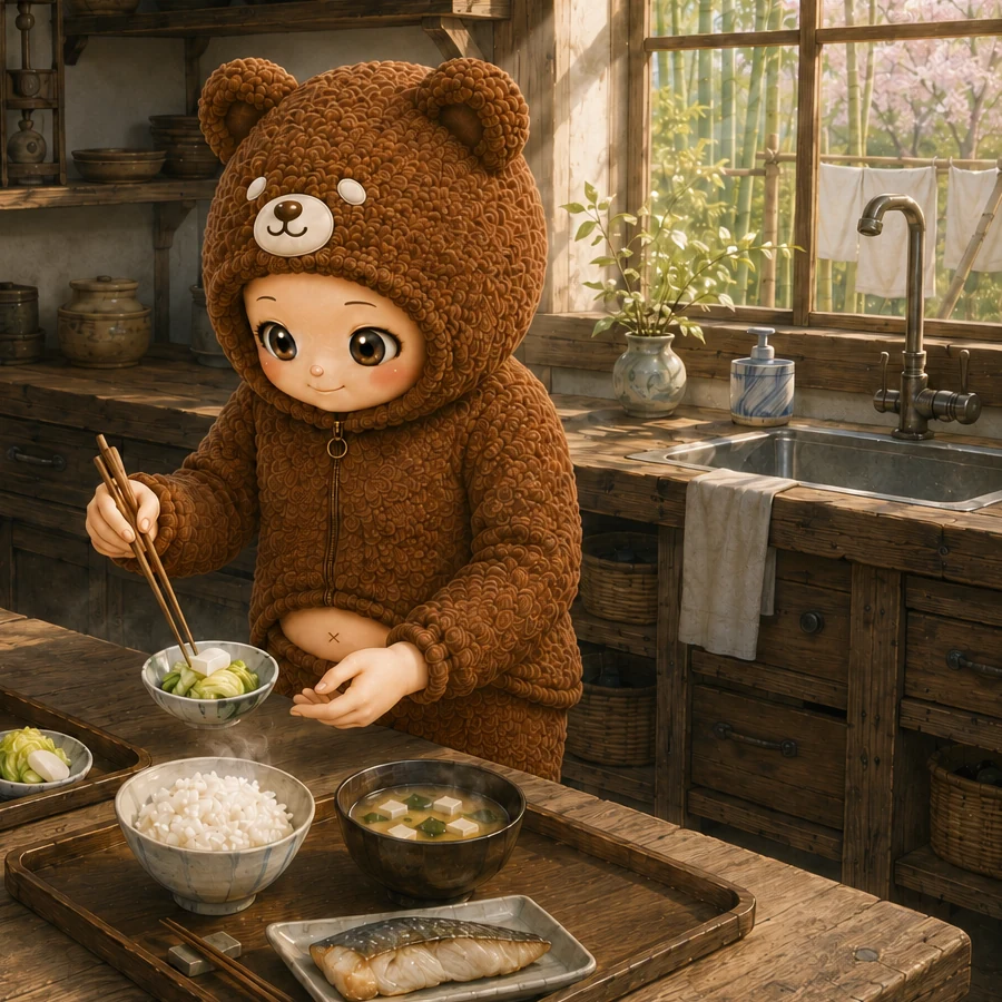 茶色い熊の着ぐるみ姿のくまみ